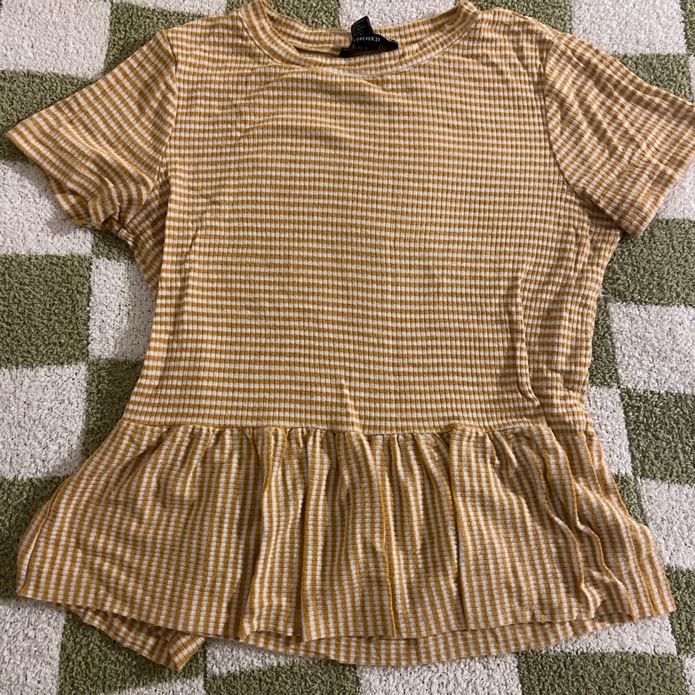 Forever 21 Tan and Cream Peplum Blouse